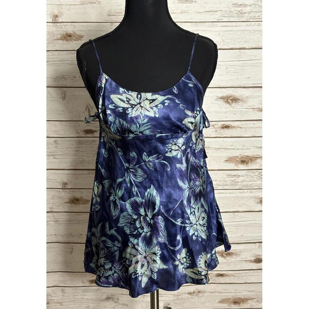 Vintage Y2K Victoria's Secret silk blue floral babydoll cami & thong set Size XS
